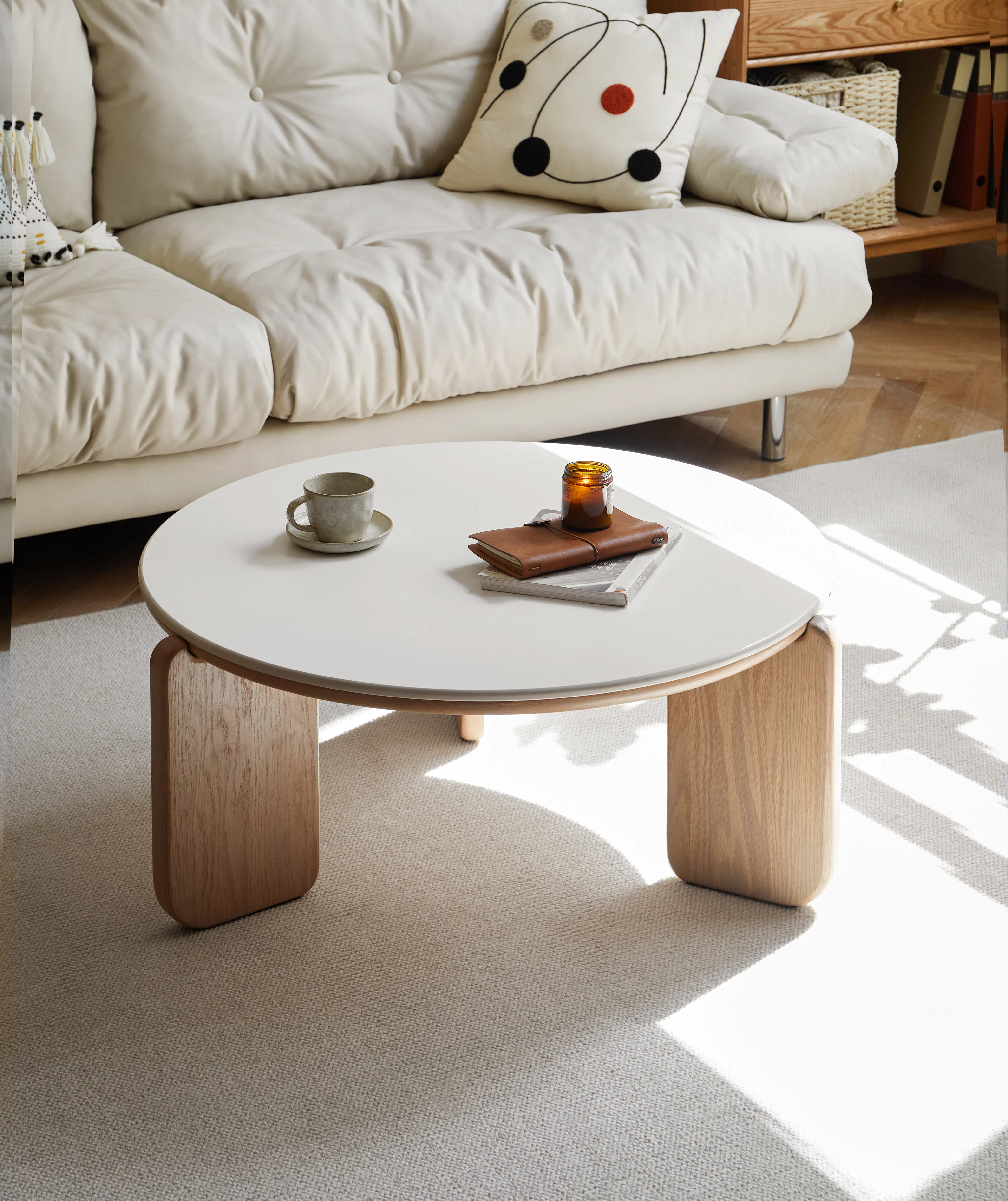 Blair Round Coffee Table - Cherry Wood, Sintered Stone - 7