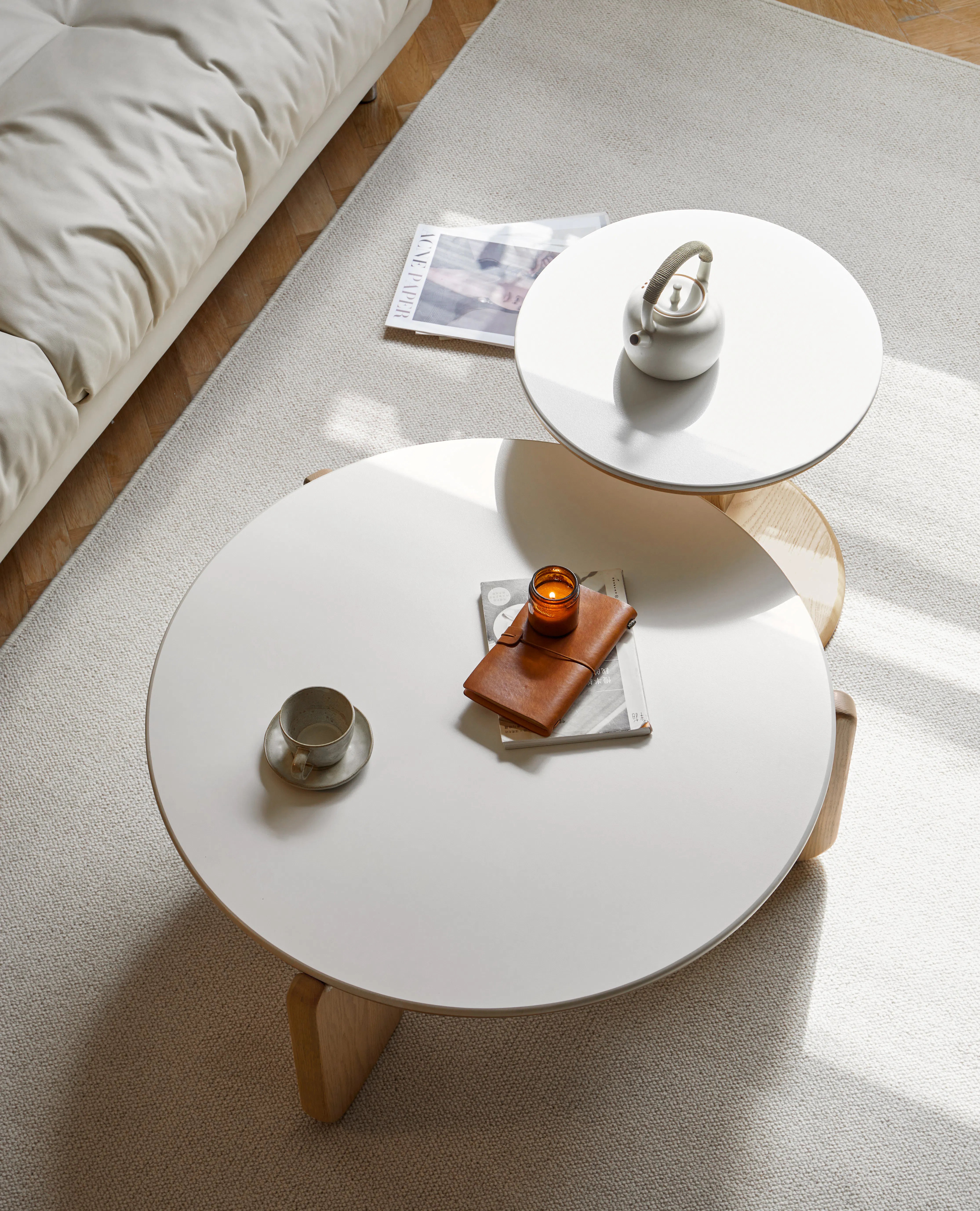 Blair Round Coffee Table - Cherry Wood, Sintered Stone - 10