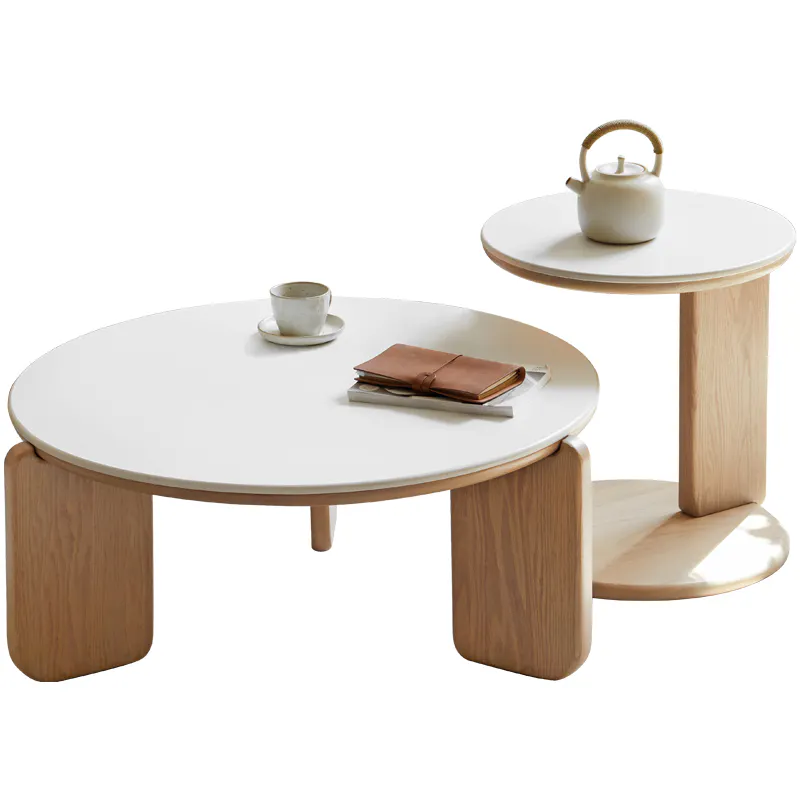 Blair Round Coffee Table - Cherry Wood, Sintered Stone - 19