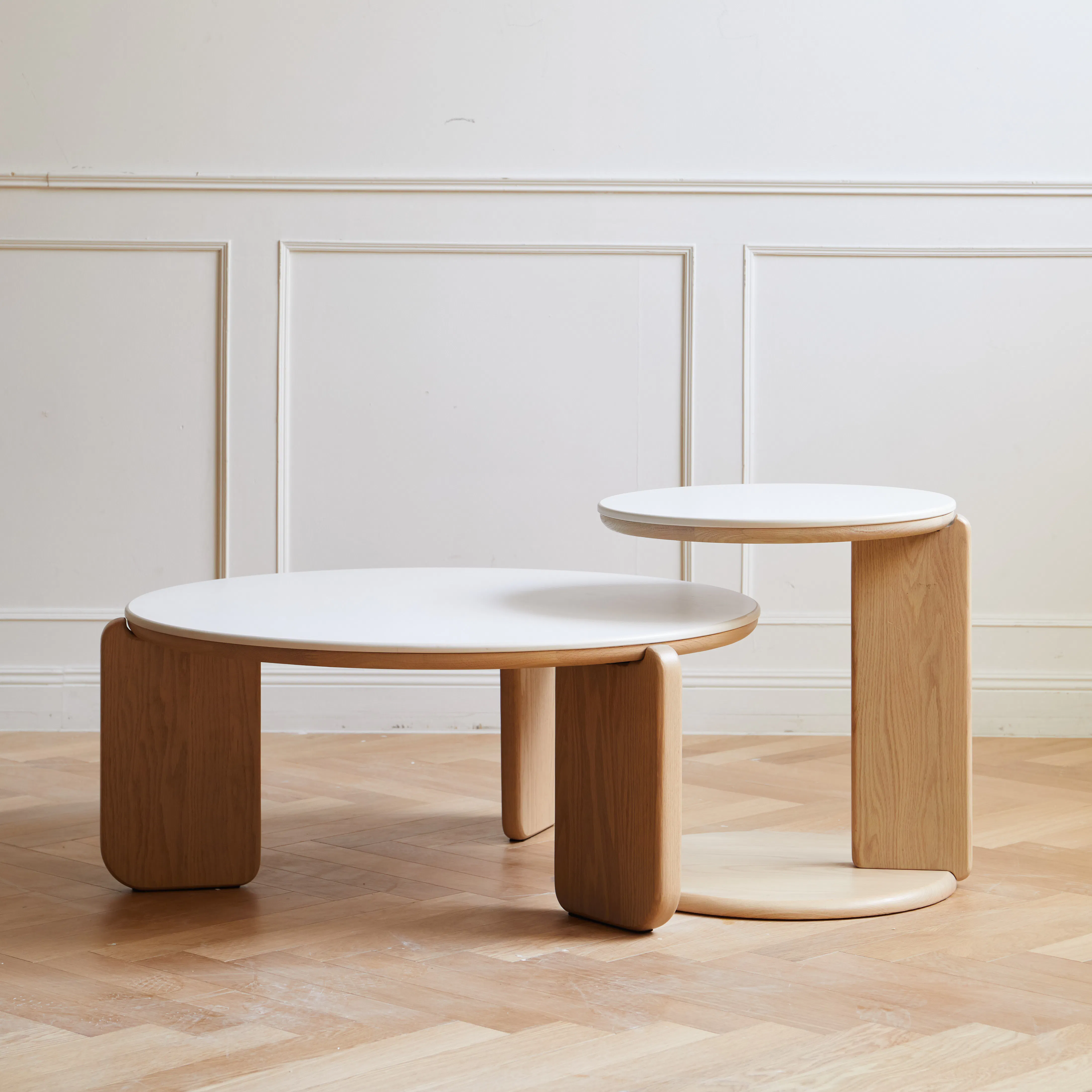 Blair Round Coffee Table - Cherry Wood, Sintered Stone - 13