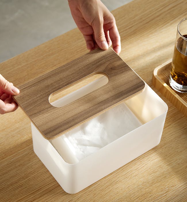 Wooden Tissue Box - White - 1