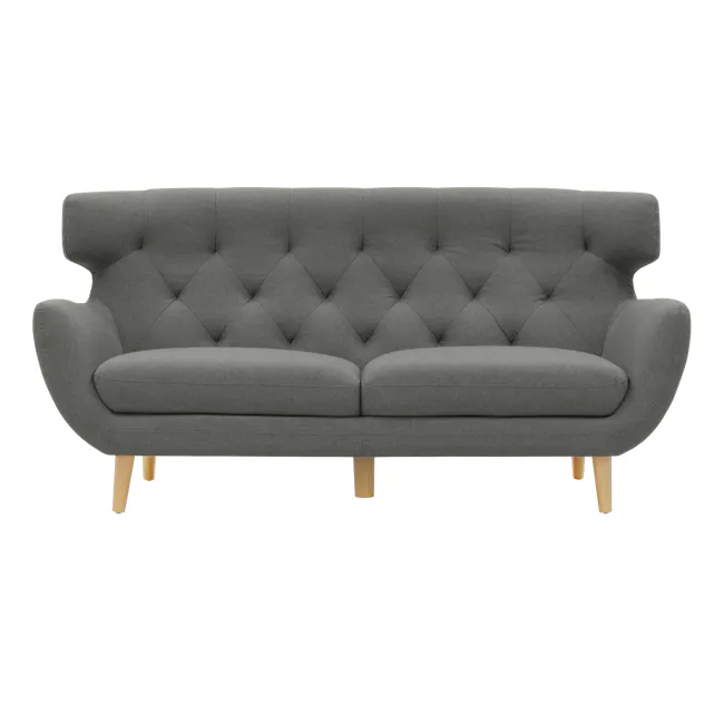 Agatha 3 Seater Sofa with Agatha 2 Seater Sofa - Granite - 6 - Grey upholstered sofa, tufted design, wooden legs, minimalist