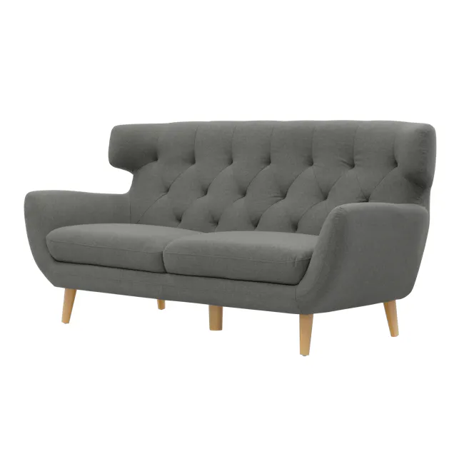 Agatha 3 Seater Sofa with Agatha 2 Seater Sofa - Granite - 7 - Grey upholstered modern sofa, tufted design, wooden legs