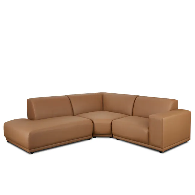Milan 3 Seater Corner Extended Sofa - Caramel Tan (Faux Leather) - 5 - Lime green leather sofa, modern design, brown leather