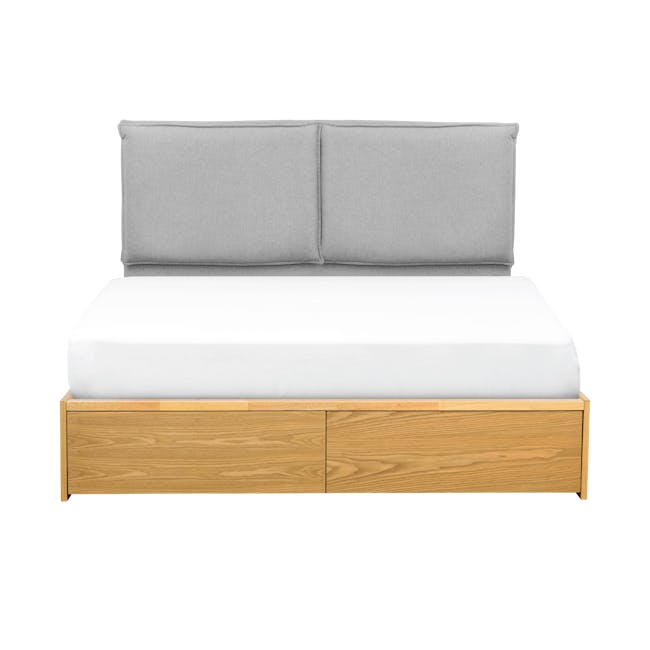Cassius 2 Drawer Queen Bed in Oak, Tin Grey with 2 Kyoto Top Drawer Bedside Tables in Oak - 2