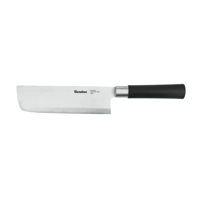 Metaltex Chefs Knife Usuba with Stainless Steel Blade - 1 - Stainless steel kitchen knife with black handle, Metal texture
