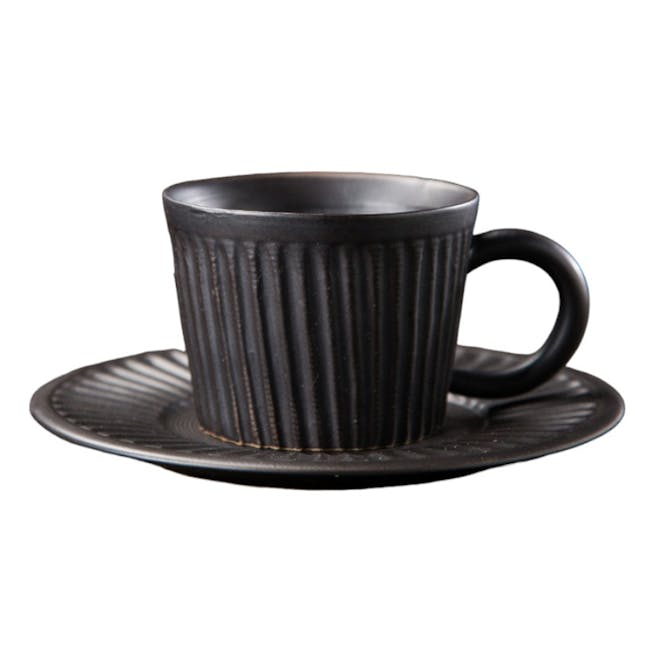 Koa Ceramic Espresso Cup & Saucer - Stripes Charcoal - 0