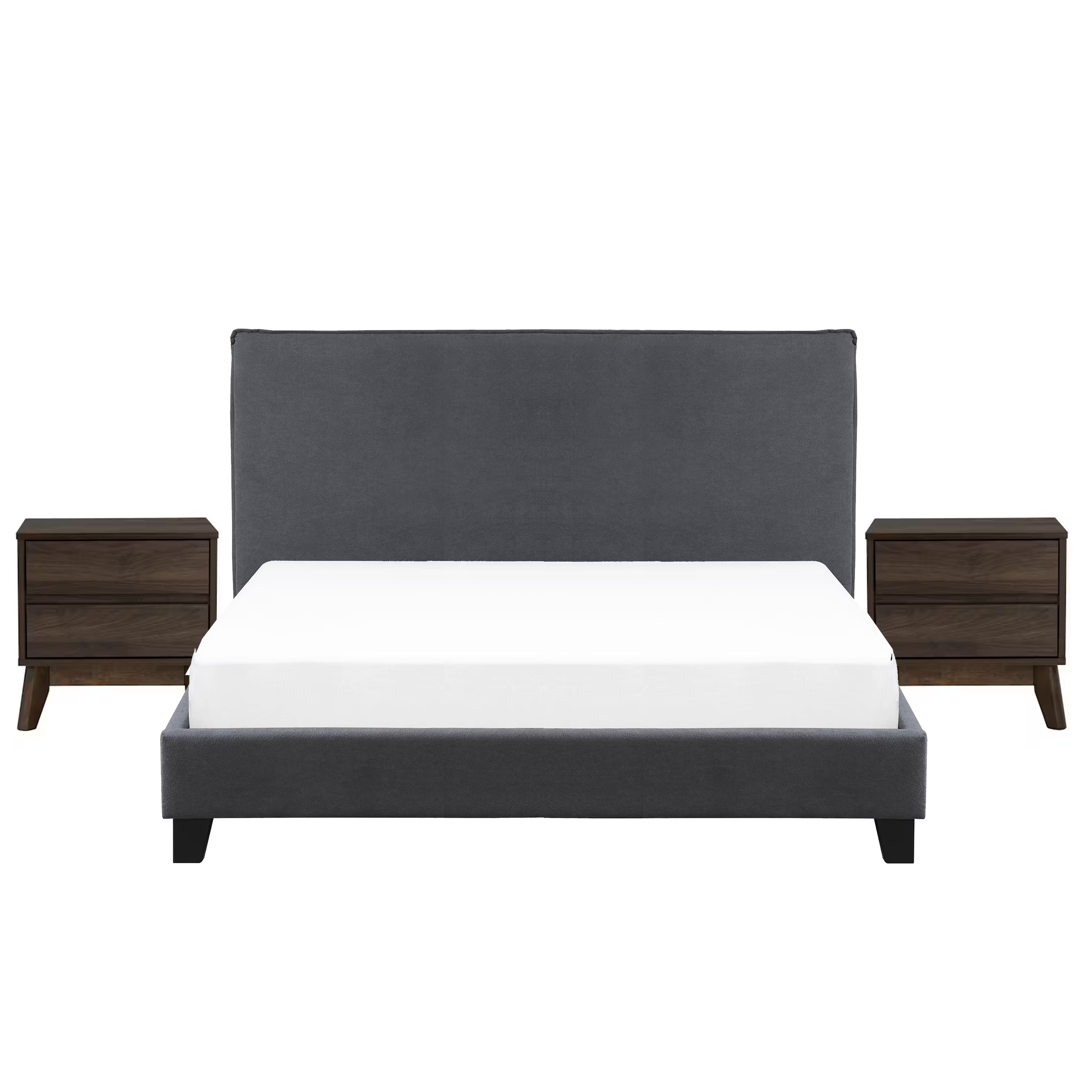 Arthur Queen Divan Bed in Urban Grey with 2 Herschel Bedside Table in Walnut