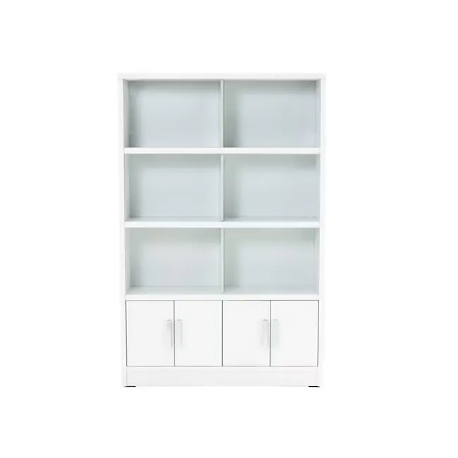 Harry Glass Cabinet - White - 1 - White bookshelf, minimalist design, empty shelves, modern storage unit, white cabinets