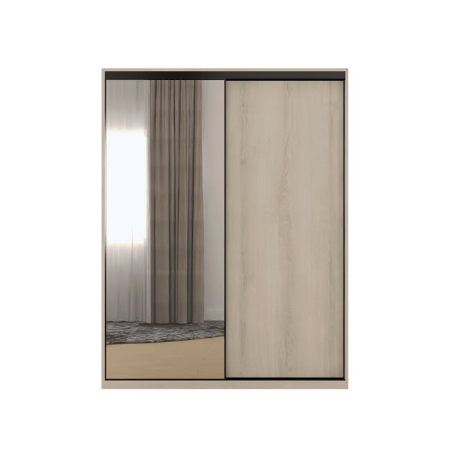 Lorren Sliding Door Wardrobe 3 with Mirror - White Oak - 0