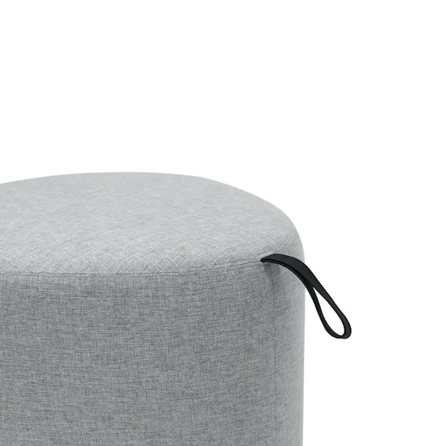 Poole Ottoman - Light Grey (2 Sizes) - 3 - Round, cushioned, upholstered, gray fabric, textured, modern, minimalist, cozy