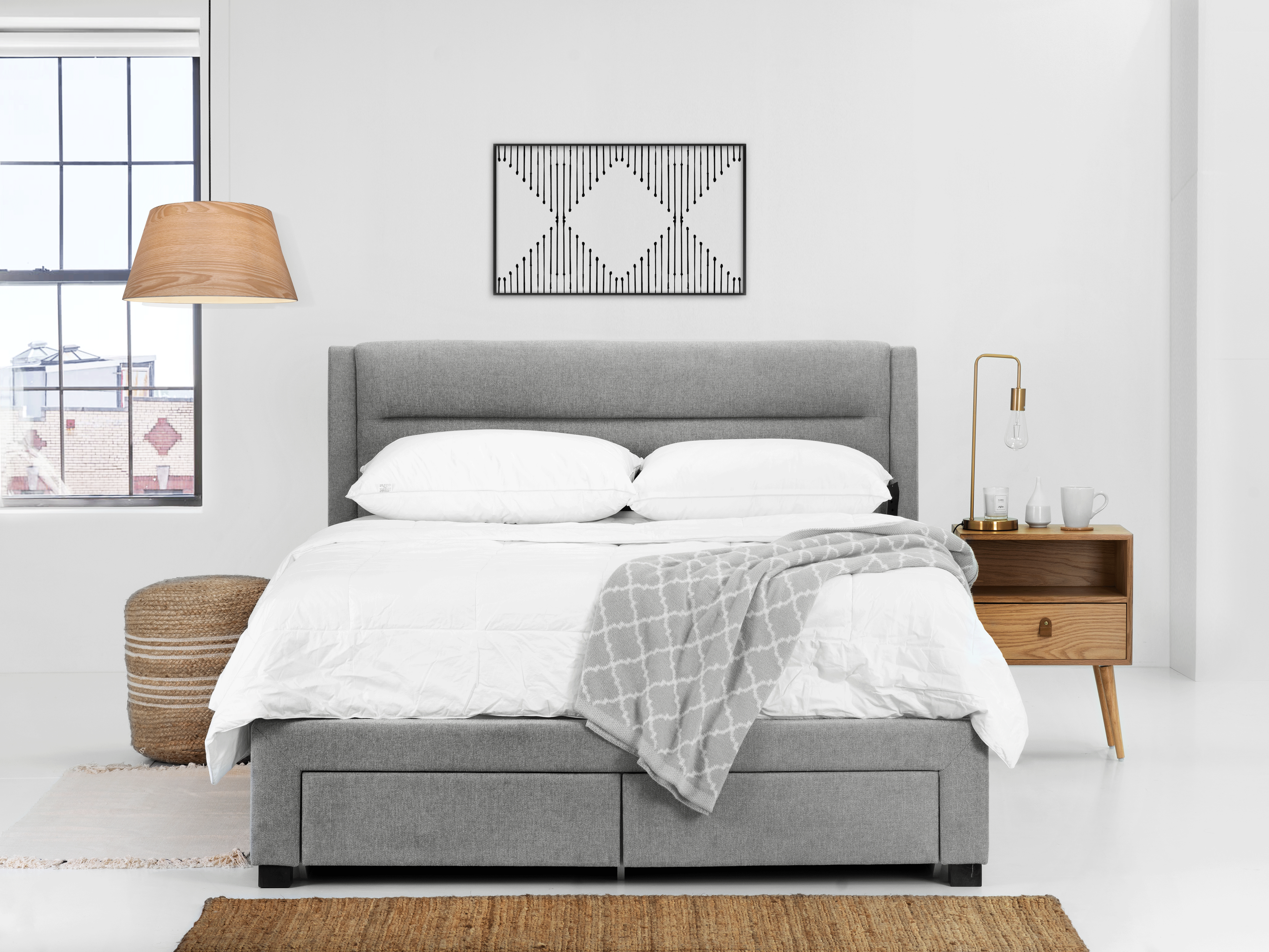 grey queen bed frame with drawers