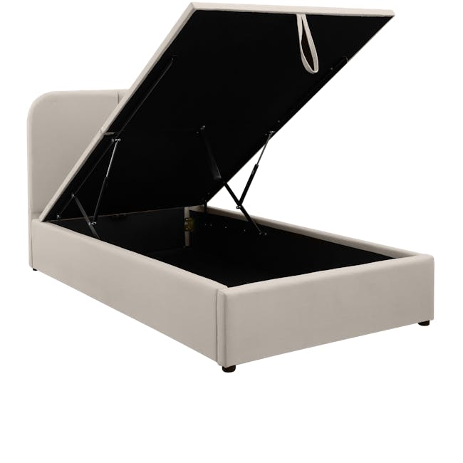 Nolan Super Single Storage Bed - Oatmeal - 6 - Modern minimalist sofa with black fabric, sleek black metal frame, beige
