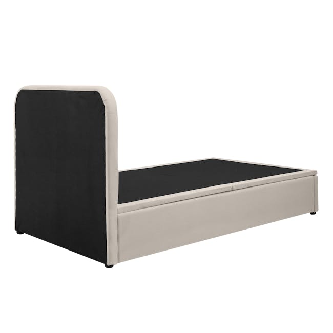 Nolan Super Single Storage Bed - Oatmeal - 8 - Compact bed frame with black mattress cover, Ergonomic bed with integrated