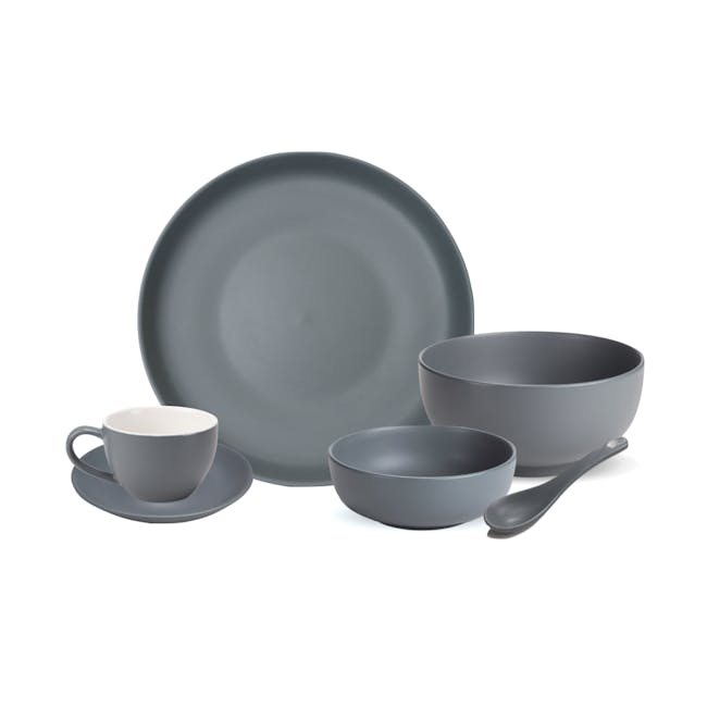 Base Piece DeTerra 12-Piece Dinnerware Set - Stone Blue - 1 - Grey dining set, minimalist design, modern kitchenware, sleek