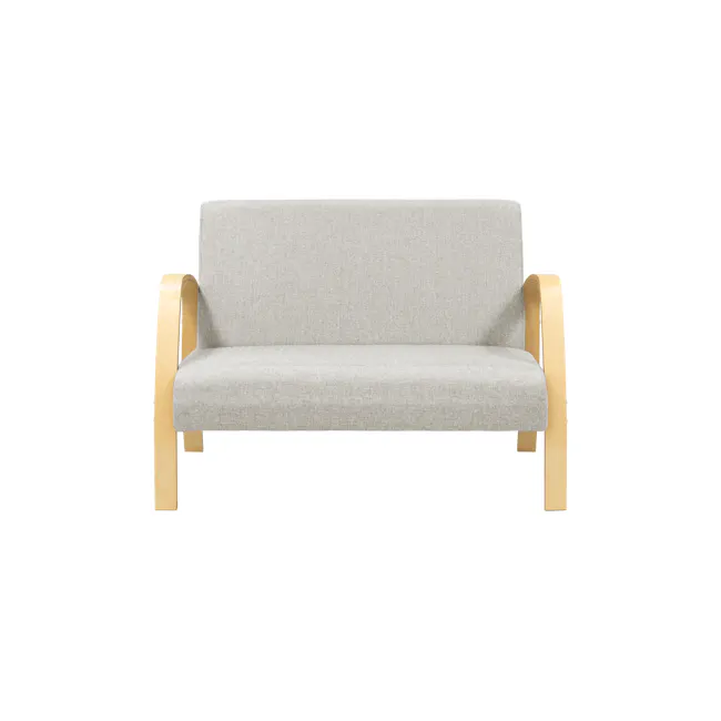 Mizuki 2 Seater Sofa - Beige - 1 - Sofa with light gray fabric, wooden armrests, minimalist design, modern style