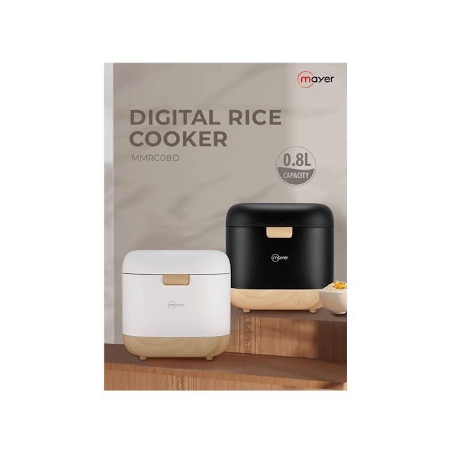 Mayer 0.8L Digital Rice Cooker - White - 2 - Digital rice cooker, MMR0C08D, 8L capacity, white and black models, modern
