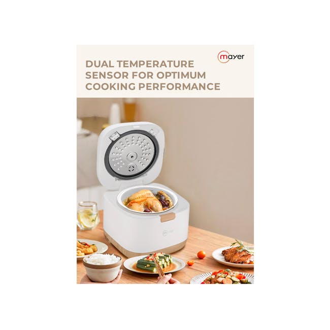 Mayer 0.8L Digital Rice Cooker - White - 5 - Dual temperature sensor for optimum cooking performance, white Moyer appliance