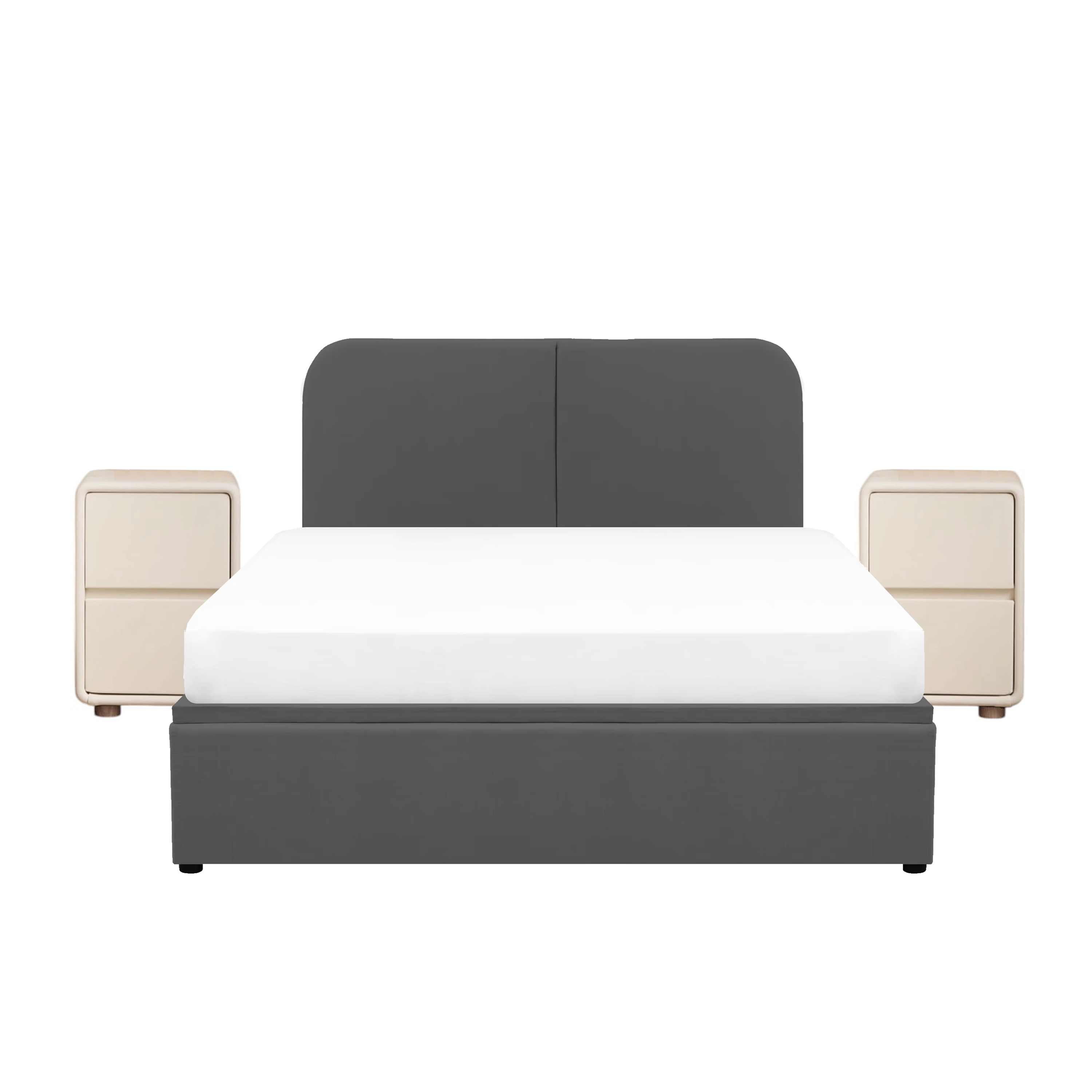 Nolan King Storage Bed in Hailstorm with 2 Asher Narrow Bedside Table