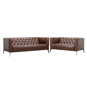 Louis 3 Seater Sofa with Louis 2 Seater Sofa - Chocolate (Genuine Cowhide)