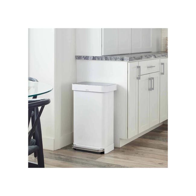 simplehuman Rectangular Step Can - White (2 Choices) - 10 - White kitchen countertop, marble backsplash, modern kitchen
