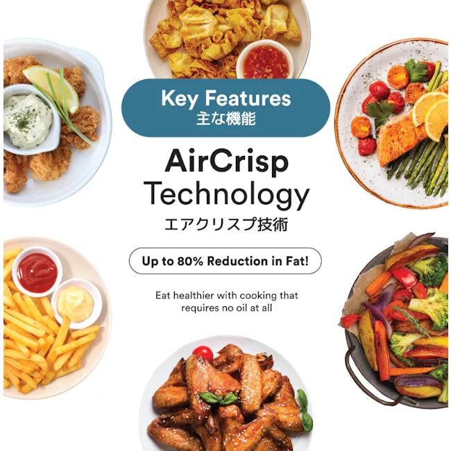 TOYOMI 3.7L Matte Palette Air Fryer AF 3766 - Egg Beige - 3 - Fried chicken, fries, dipping sauces, lemon wedges, air crisp