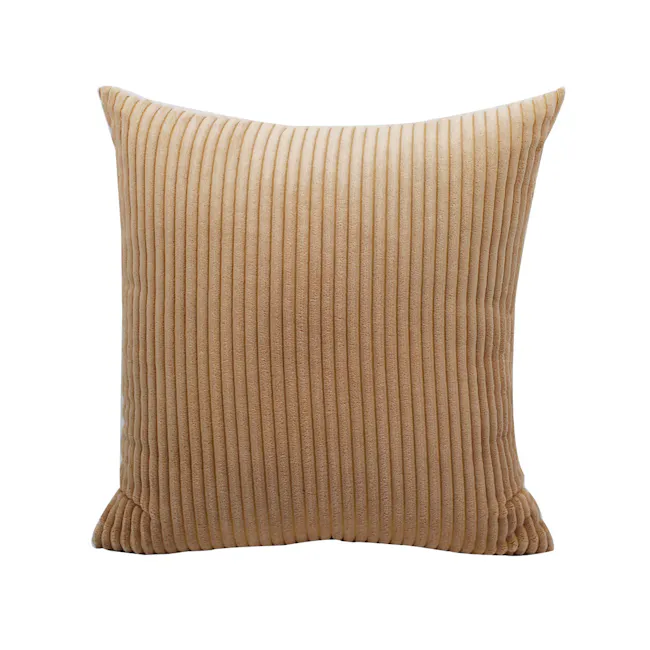Emeri Large Corduroy Cushion - Camel - 1 - Ruched, ribbed, vertical, textured, beige, soft, plush, cozy, elegant