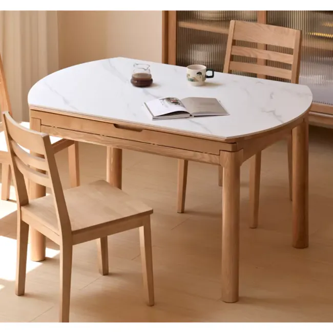 Ludelle Round Extendable Dining Table 1.1m - Oak, Marble White (Sintered Stone) - 9