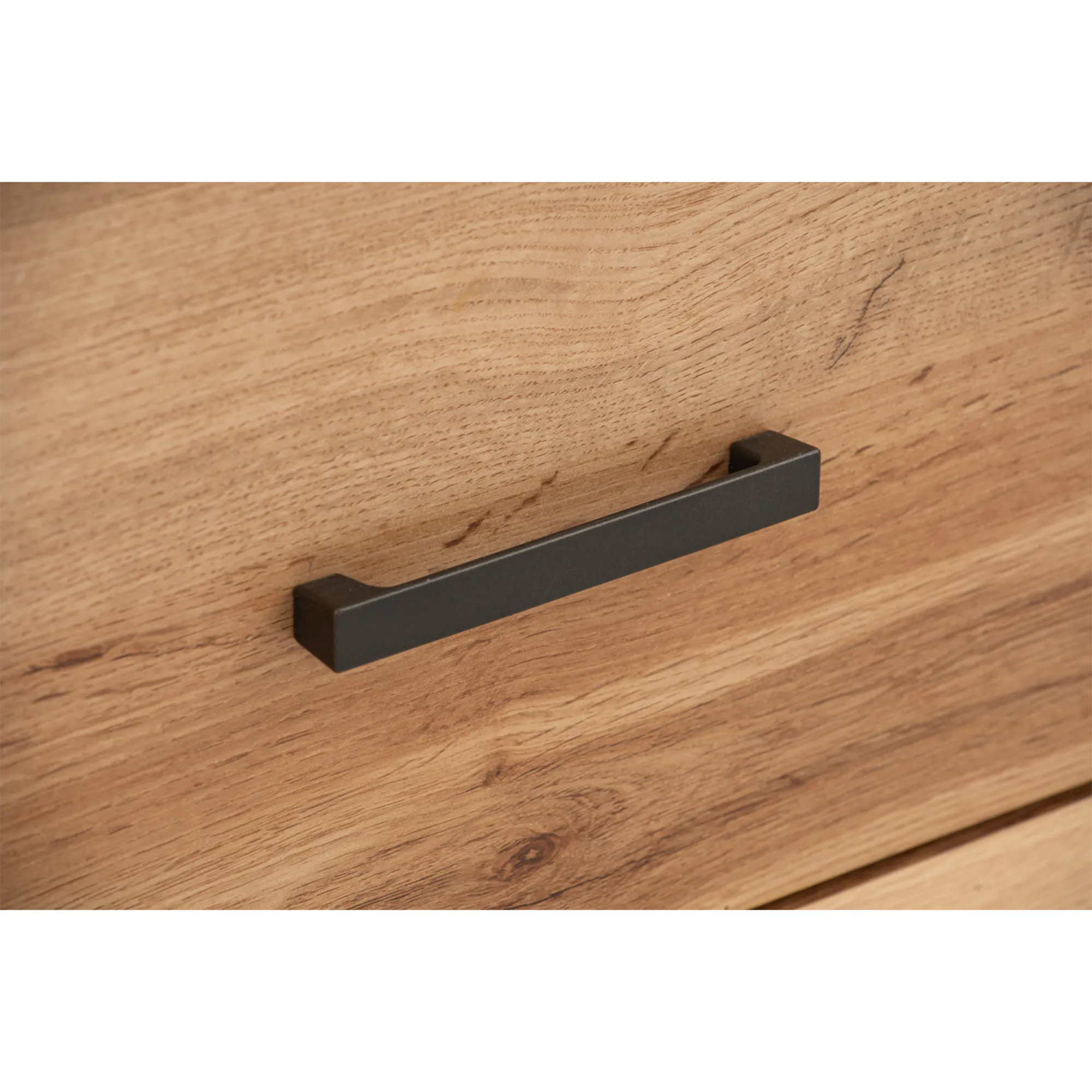 Oregon Coffee Table 1.2m - 13 - Wooden surface, drawer handle, black metal, minimalist design, natural wood grain, textured