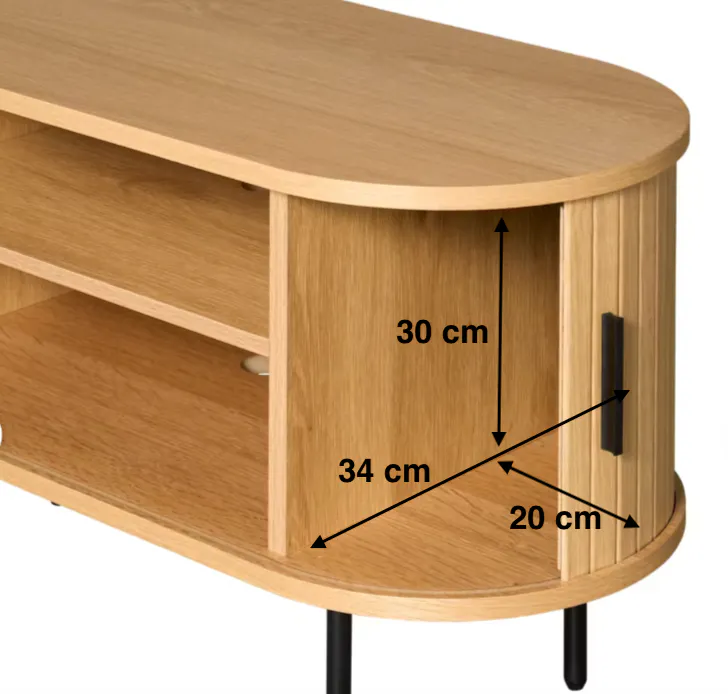 Nola TV Console 1.5m - Oak - 15 - Wooden round side table, 30 cm shelf, 34 cm drawer, 20 cm leg, 30 cm height, 34 cm depth