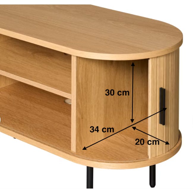 Nola TV Console 1.5m - Oak - 15 - Wooden round side table, 30 cm shelf, 34 cm drawer, 20 cm leg, 30 cm height, 34 cm depth