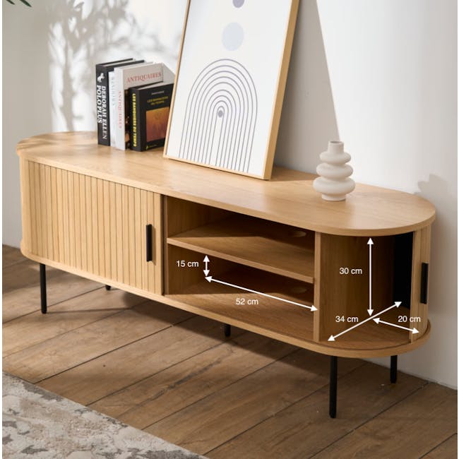 Nola TV Console 1.5m - Oak - 16 - Wooden sideboard, minimalist design, modern decor, wooden legs, open shelf, 15 cm depth