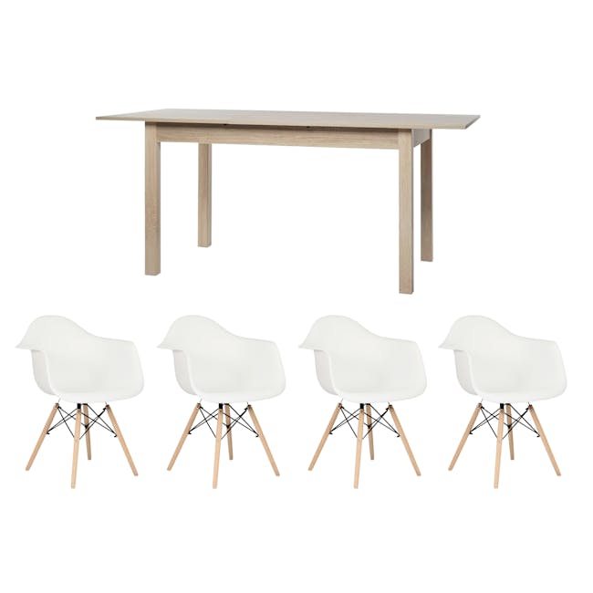Jonah Extendable Table 1.4m-1.8m in Oak with 4 Lars Chair in Natural, White - 0