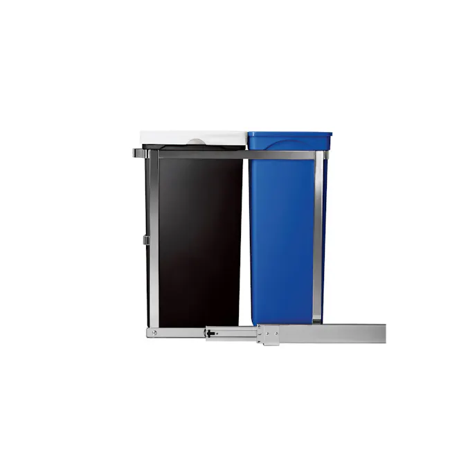 simplehuman 35L Dual Compartment Under Counter Pull-Out Can - 4 - Sleek, modern design with black and blue bins, Adjustable