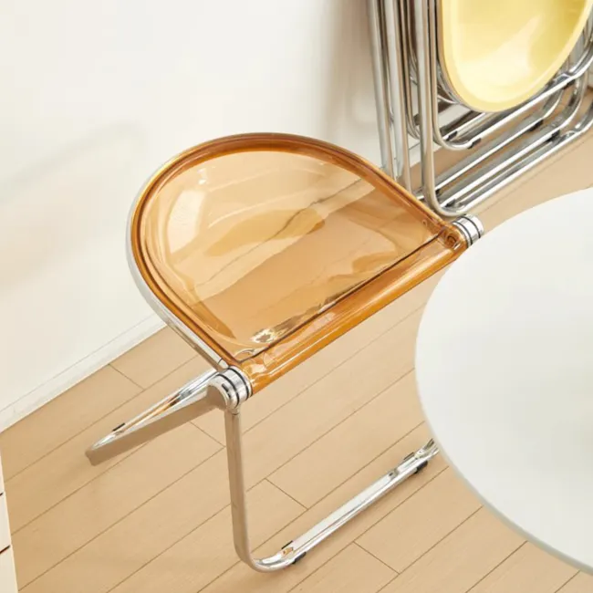 Kendall Foldable Chair - Tea - 2 - Modern chair with transparent seat and metallic frame, sleek design, minimalist style
