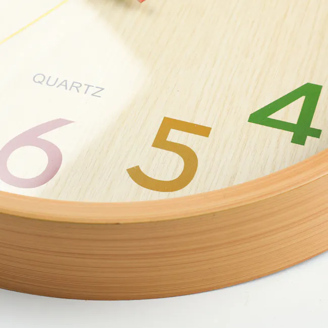 Playful Palette Wall Clock - 3 - Wooden clock face with numbers 6, 5, and 4 in different colors, Elegant clock with numbers