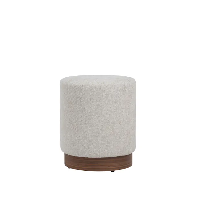 Axel Pouf - Walnut, Beige - 1 - Round, cushioned, upholstered, beige fabric, textured, soft, comfortable, cozy, inviting