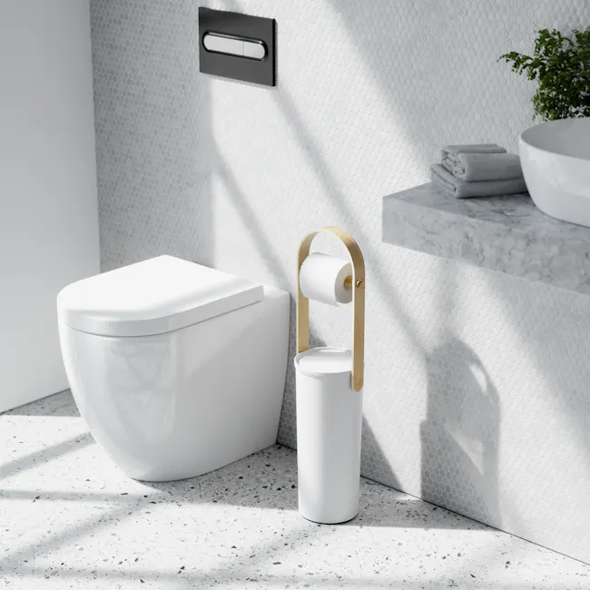 Bellwood Toilet Paper Holder - White, Natural - 2 - White toilet, hexagonal tiles, modern bathroom, minimalist design, sleek