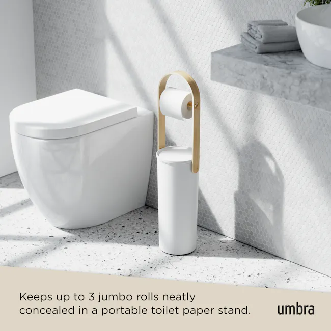 Bellwood Toilet Paper Holder - White, Natural - 17 - White toilet, hexagonal tiles, modern bathroom, compact toilet paper