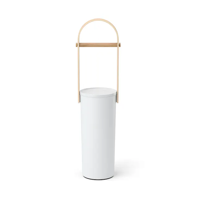Bellwood Toilet Paper Holder - White, Natural - 3 - White cylindrical trash can, minimalist design, wooden frame, modern