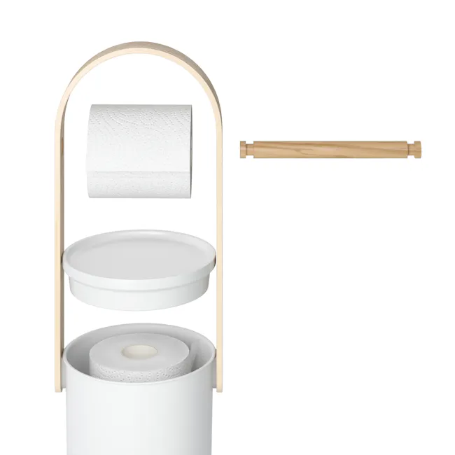 Bellwood Toilet Paper Holder - White, Natural - 7 - White toilet paper holder with wooden frame, white toilet paper roll