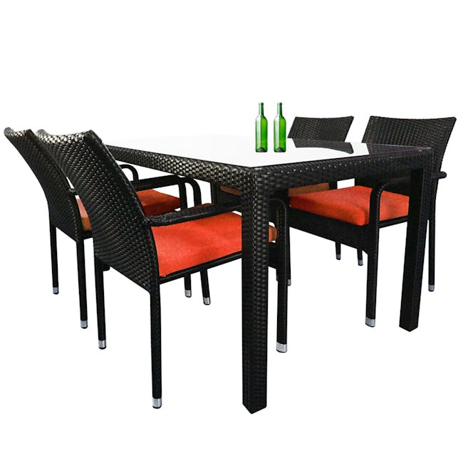 Boulevard Outdoor Dining Set with 4 Chair - Orange Cushion - 1