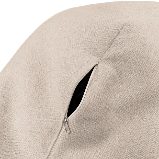 Eddy Bean Bag - Grey - 4 - Beige fabric, zipper, black inner lining, close-up view, textured surface, subtle pattern, smooth