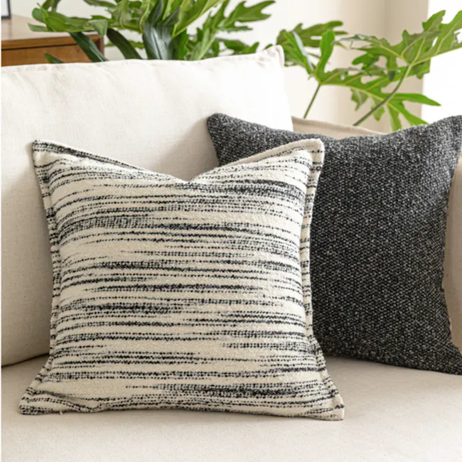 Nella Textured Linear Cushion - Mono - 2 - striped, textured, knit, modern, cozy, soft, comfortable, decorative, living