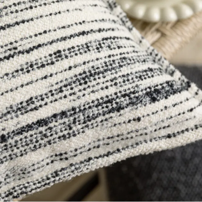 Nella Textured Linear Cushion - Mono - 7 - striped, black and white, textured, knitted, soft, cozy, comfortable, fabric