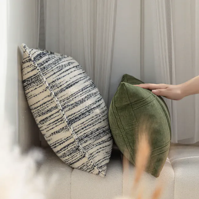 Nella Textured Linear Cushion - Mono - 8 - striped, textured, cozy, soft, plush, modern, comfortable, decorative, natural