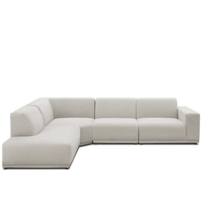 Milan 4 Seater Corner Extended Sofa - Ivory (Fabric) - 3 - Modern minimalist sofa, light gray fabric, sleek design