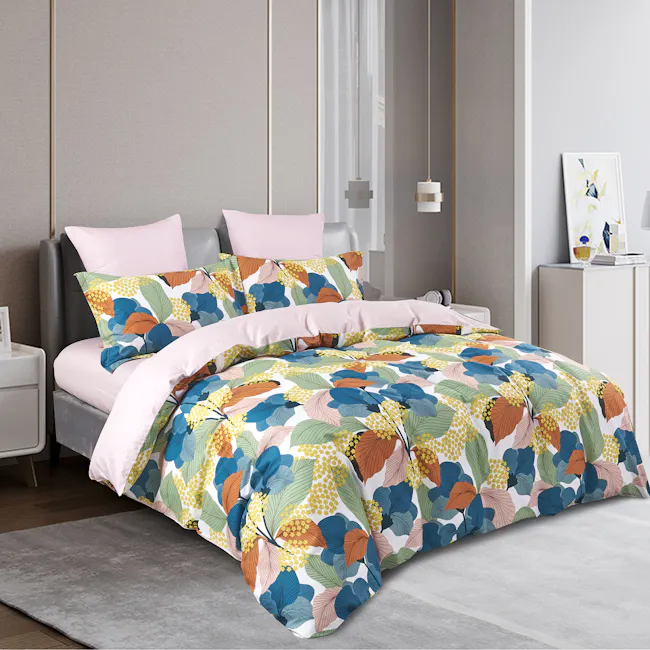Carla 5-pc Cotton Bedding Set (4 Sizes) - 6 - Colorful floral bedding, modern bedroom, stylish bedspread, vibrant pillows