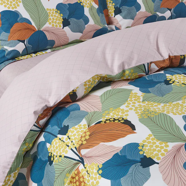Carla 5-pc Cotton Bedding Set (4 Sizes) - 2 - Floral print bedding, vibrant leaf patterns, abstract design, colorful
