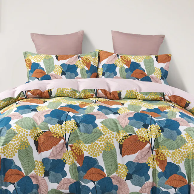 Carla 5-pc Cotton Bedding Set (4 Sizes) - 1 - Floral print bedding, vibrant leaf patterns, colorful foliage, abstract